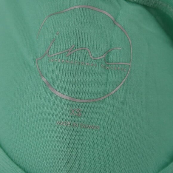 INC International Concepts Teal Semi Sheer T-Shirt Rhinestone Detail Sleeves XS - Picture 2 of 9